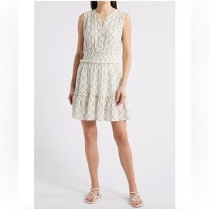 Rails Cindy Ivory Zanzibar Sleeveless Linen Blend Tiered Minidress